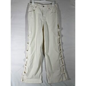 Forever 21 Velveteen Side Bow Cutout Straight Leg Pant Women L Cream Coquette